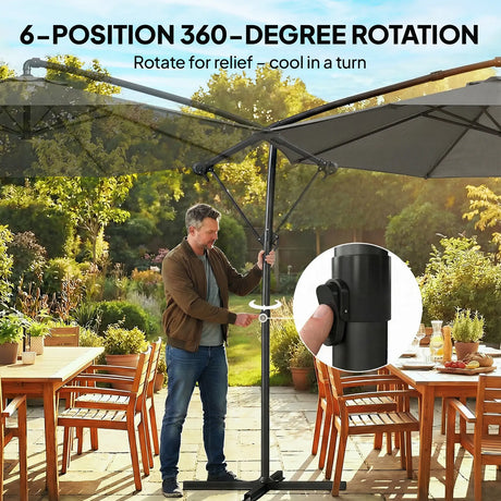 Outsunny 3 m Garden Cantilever Parasol with Cover, Round Overhanging Umbrella with 360 Rotation, Tilt, Grey