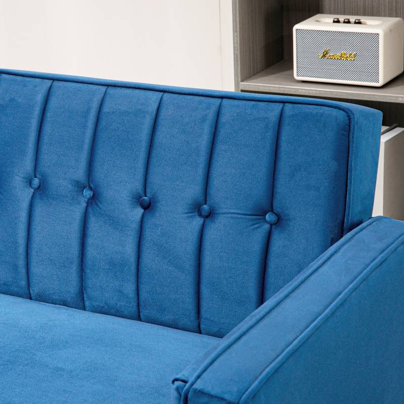 HOMCOM Velvet-Feel Three-Seater Sofa Bed - Blue