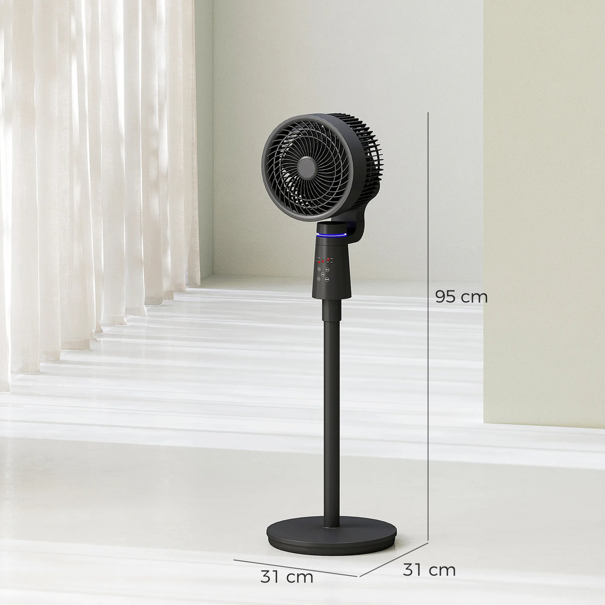 HOMCOM Pedestal Air Circulation Fan with Oscillating, Light Off, Black