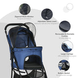 PawHut Foldable Pet Stroller for Dogs, Puppy Stroller, with Large Carriage, Brakes, Canopy - Blue