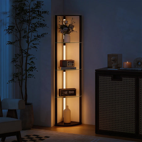 HOMCOM LED Floor Lamp with Shelves, Dimmable Standing Lamp with Foot Switch for Living Room, Bedroom, Black