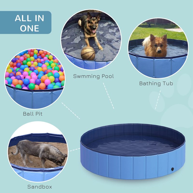 PawHut Foldable Dog Paddling Pool Pet Cat Swimming Pool Indoor/Outdoor Collapsible Summer Bathing Tub Shower Tub Puppy Washer (Φ140 x 30H (cm), Blue)