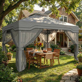Outsunny 3 x 3.6 m Outdoor Garden Gazebo with Post Shelves, UPF50+ Patio Permanent Pavilion with Hook, Dark Grey