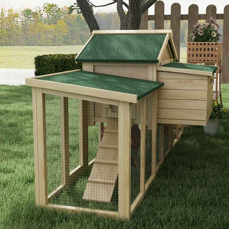 PawHut Large Chicken Coop, Wooden Garden Hen House, Poultry Coops Cages with Run, Nesting Box, Natural Wood Finish