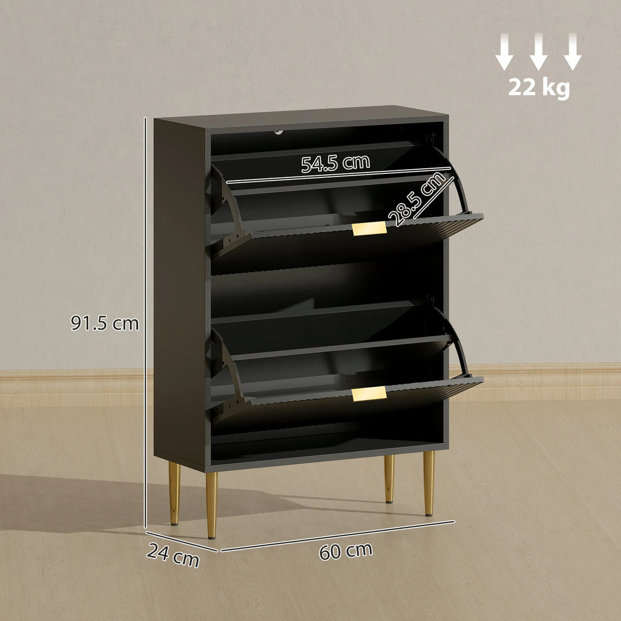 HOMCOM Narrow Shoe Cabinet with 2 Flip Drawers - Black