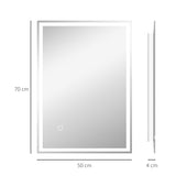 HOMCOM 70 x 50cm LED Bathroom Mirror with Lights, Dimmable Makeup Mirror, Vanity Mirror with 3 Colour, Smart Touch, Anti-Fog