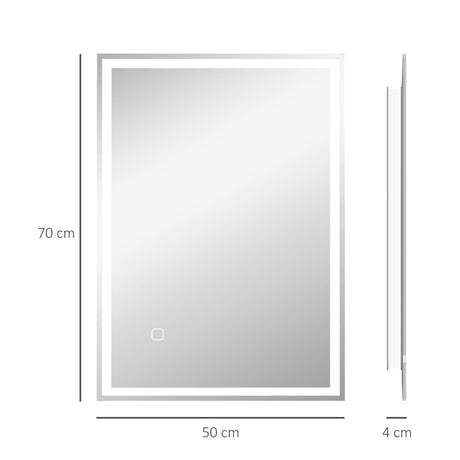 HOMCOM 70 x 50cm LED Bathroom Mirror with Lights, Dimmable Makeup Mirror, Vanity Mirror with 3 Colour, Smart Touch, Anti-Fog