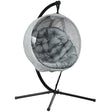 Outsunny Hanging Egg Chair Outdoor Indoor Garden Swing Chair with Folding Basket, Garden Hanging Chair with Stand, Thickened Cushion, Cup Holder for Patio, Balcony, Grey
