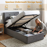 HOMCOM Single Bed Frame Gas Side Lift Under Bed Storage Upholstered Platform Bed Tufted Headboard for 90 x 190 cm Mattress