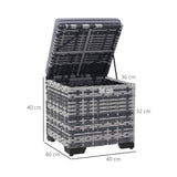 Outsunny Set of 2 Rattan Storage Ottoman, Outdoor Footstool with Removable Cushions, Garden Storage Seat for Balcony, Porch, Living Room, Dark Grey