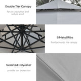 Outsunny 3(m) Cantilever Banana Parasol Hanging Umbrella with Double Roof, LED Solar lights, Crank, 8 Sturdy Ribs and Cross Base for Outdoor, Garden, Patio, Light Grey
