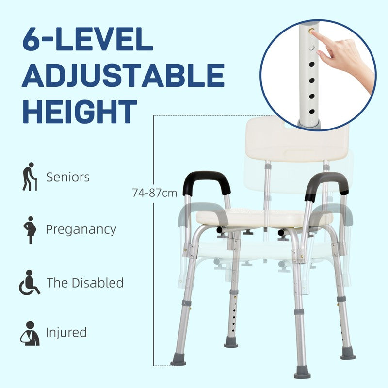 HOMCOM Adjustable Shower Chair, Shower Seat, Portable Medical Stool with Adjustable Back and Armrest for Mobility