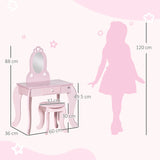 HOMCOM Kids Vanity Table & Stool Girls Dressing Set Make Up Desk Chair Dresser Play Set with Mirror Pink