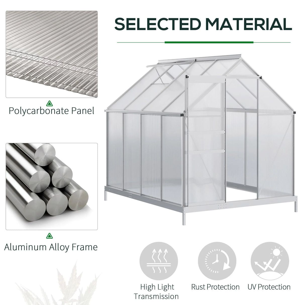 Outsunny 190 x 253 cm Walk-In Polycarbonate Greenhouse - Silver-Tone
