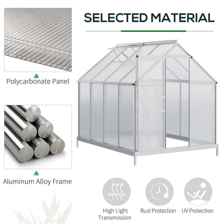 Outsunny 190 x 253 cm Walk-In Polycarbonate Greenhouse - Silver-Tone