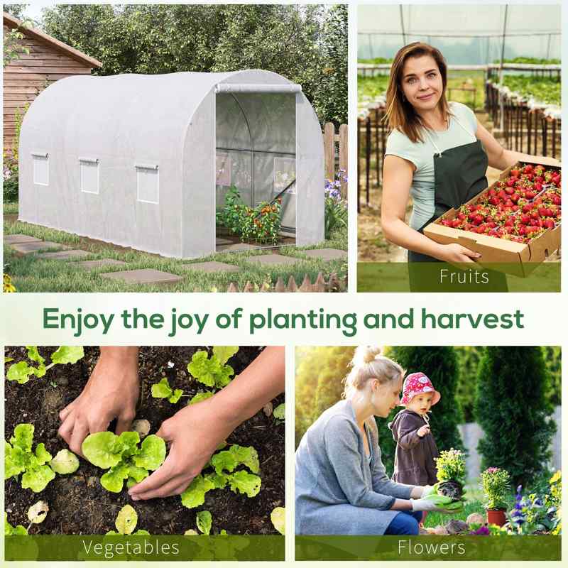 Outsunny 3.5 x 2 x 2 m Polytunnel Greenhouse, Walk-in Green House for Garden with Mesh Windows, Galvanised Steel Frame, White