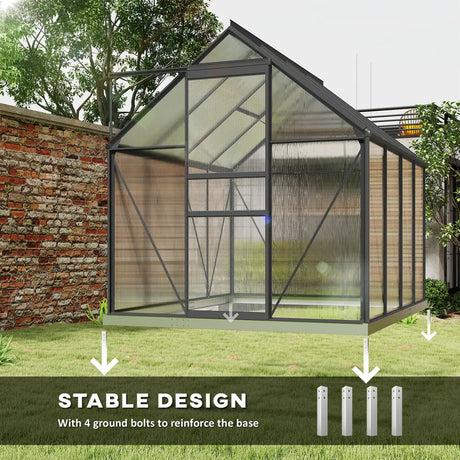 Outsunny 190 x 253 cm Walk-In Polycarbonate Greenhouse - Dark Grey