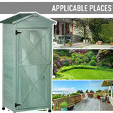 Outsunny Wooden Garden Shed, Outdoor Storage Cabinet with 2 Shelves and Hooks, Locking Organiser Outdoor Narrow Tool House, 74x55x155cm, Green