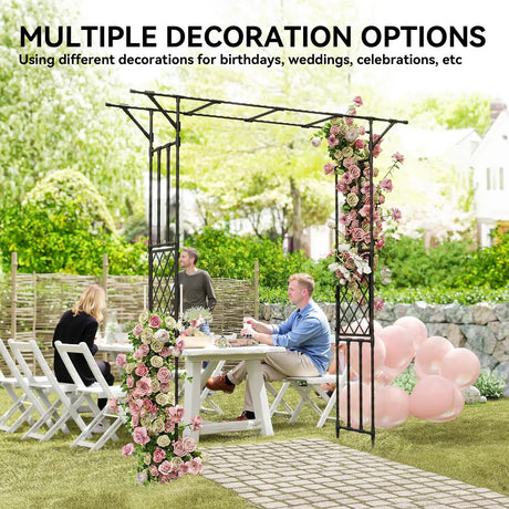 Outsunny Garden Arch, PE-Coated Steel Arbour Trellis for Climbing Plants, Rose Arch, 180 x 40 x 215 cm, Black