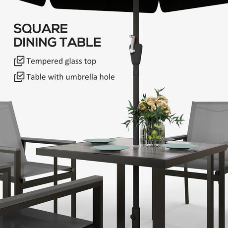 Outsunny Five-Piece Metal Dining Set, with Glass-Top Table - Grey