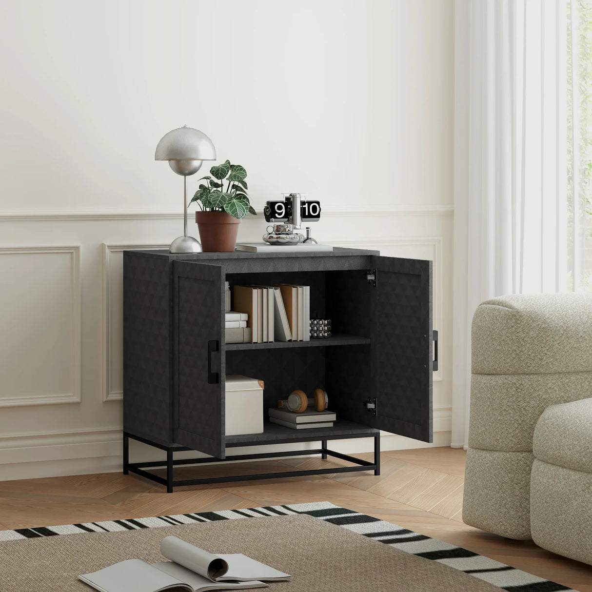 HOMCOM Modern Sideboard, Freestanding Sideboard Storage Cabinet with Adjustable Shelf and 2 Doors for Living Room, Grey