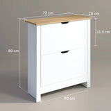 HOMCOM Slim Shoe Cabinet, Narrow Shoe Cupboard with 2 Flip Drawers, Adjustable Shelves for 12 Pairs of Shoes, High Gloss White