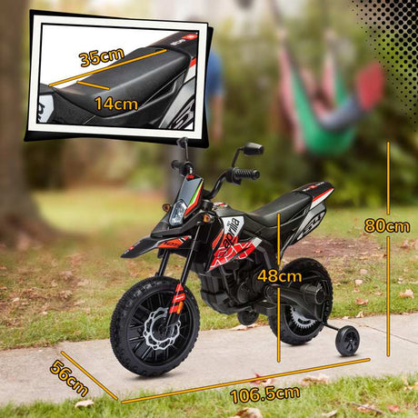 AIYAPLAY 12V Aprilia Licenced Kids Motorbike with Training Wheels, Spring Suspension, LED Light, USB, Music, Red