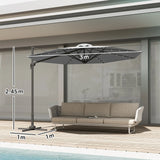 Outsunny 3(m) Cantilever Roma Parasol Patio Sun Umbrella with Crank & Tilt LED Solar Light Cross Base 360 Rotating Outdoor, Dark Grey