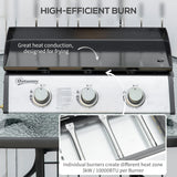 Outsunny Gas Plancha Barbecue Grill with 3 Stainless Steel Burner, 9kW, Portable Tabletop Gas BBQ with Non-Stick Griddle for Camping Picnic Garden Party Festival
