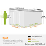 Outsunny 11.3 x 9.2ft Lean to Metal Garden Shed, Outdoor Galvanised Tool Storage House with Double Sliding Doors and 2 Air Vents, Grey