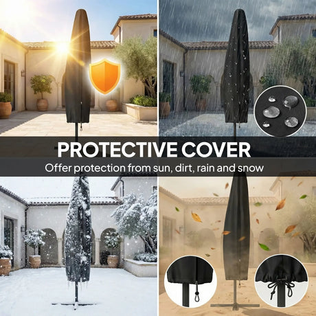 Outsunny 3 m Garden Cantilever Parasol with Cover, Round Overhanging Umbrella with 360 Rotation, Tilt, Khaki