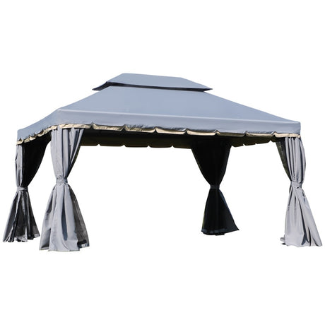 Outsunny 3 x 4m Aluminium Garden Gazebo, Marquee Canopy Shelter Pavilion Party Tent with Nets and Curtains for Garden and Deck, Grey