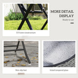 Outsunny Folding Rattan Garden Dining Table, 68 cm Round Rattan Garden Table with Water Ripple Tempered Glass Top, Wicker Edging  and Steel Frame for Outdoor, Patio, Grey