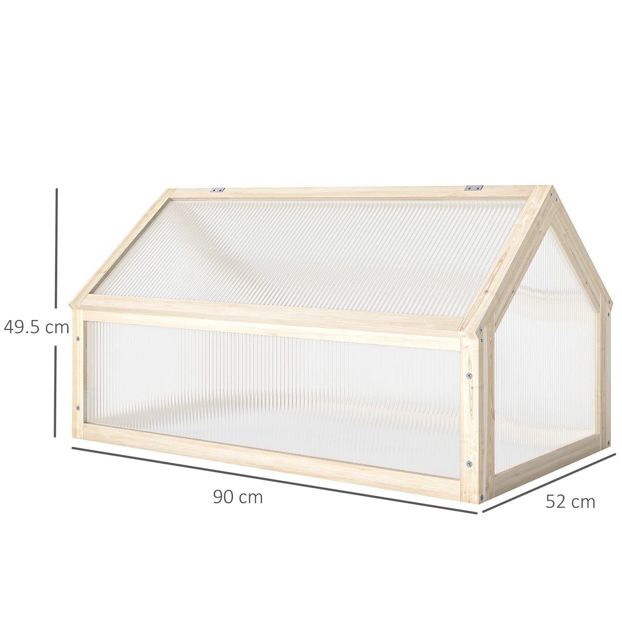 Outsunny Wooden Cold Frame Garden Polycarbonate Greenhouse with Openable Top Cover, Grow House for Flowers, Vegetables, Plants, 90 x 52 x 50cm, Natural