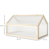 Outsunny Wooden Cold Frame Garden Polycarbonate Greenhouse with Openable Top Cover, Grow House for Flowers, Vegetables, Plants, 90 x 52 x 50cm, Natural
