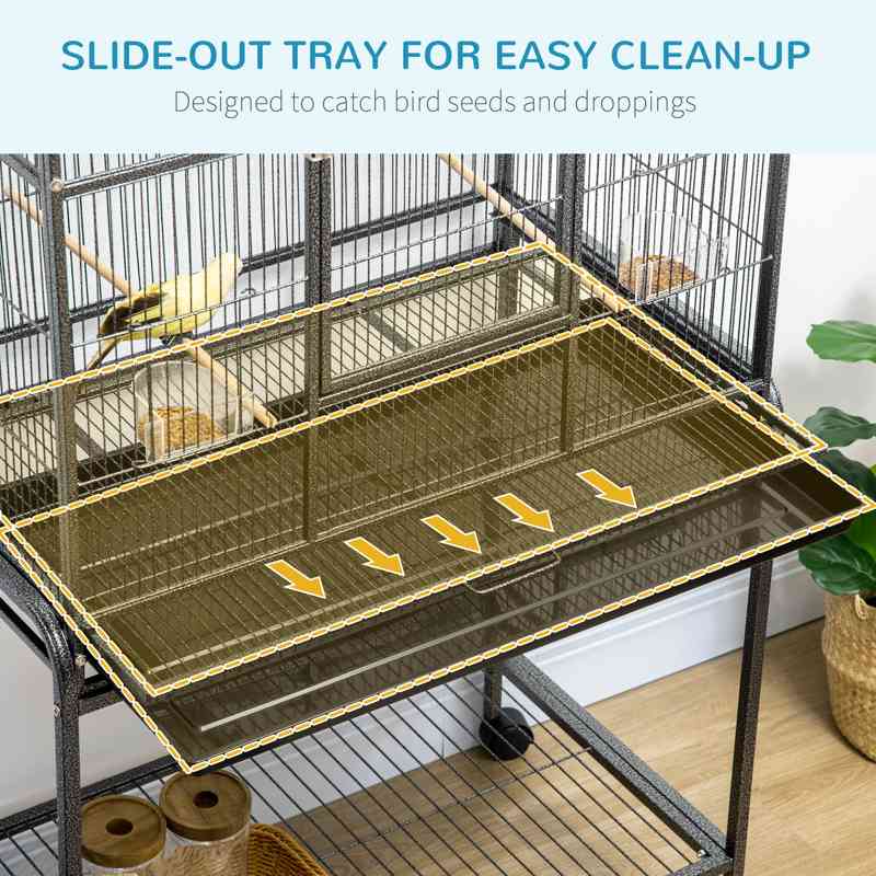 PawHut Large Bird Cage Budgie Cage with Stand, Storage Shelf, Wood Perch for Parrot Canary Parakeet Cockatiels, 81 x 48 x 162.5 cm