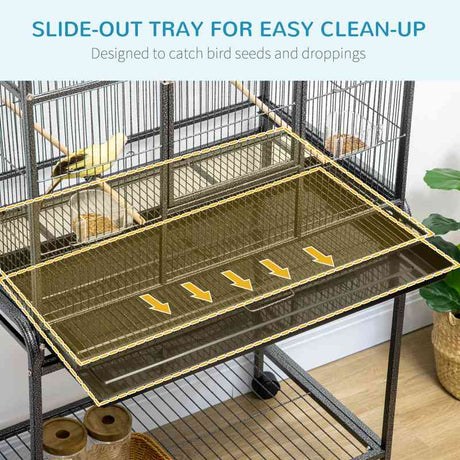 PawHut Large Bird Cage Budgie Cage with Stand, Storage Shelf, Wood Perch for Parrot Canary Parakeet Cockatiels, 81 x 48 x 162.5 cm