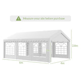 Outsunny 6m x 4m Garden Gazebo, Galvanised Marquee Party Tent with Removable Sides and Windows for Parties, Wedding and Events, White