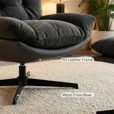 HOMCOM Accent Chair with Footstool, Swivel Lounge Chair with Chenille Upholstery, Metal Base, Dark Grey