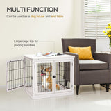 PawHut Dog Crate, Furniture Style Puppy Cage End Table, Pet Kennel House with 3 Doors for Small Dog, White 81 x 58.5 x 66 cm