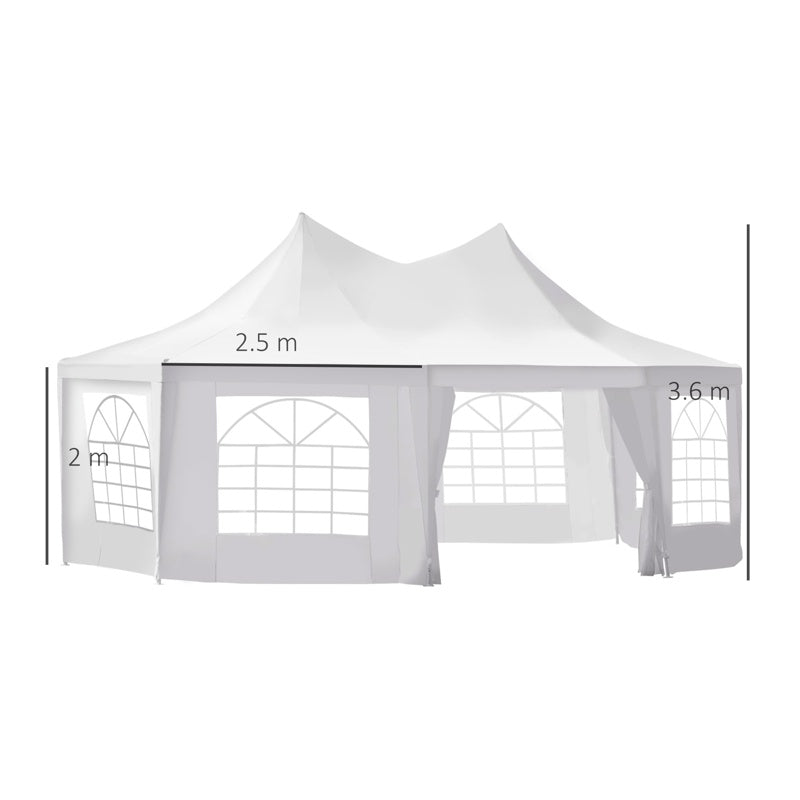 Outsunny 6.8x5M Octagonal Marquee Gazebo, Heavy Duty Wedding Party Tent with Sides and Doors, White