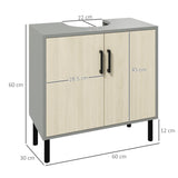 kleankin Under Sink Cabinet, Bathroom Vanity Unit, Storage Cupboard with Double Doors and Storage Shelves, 60x30x60cm, Natural