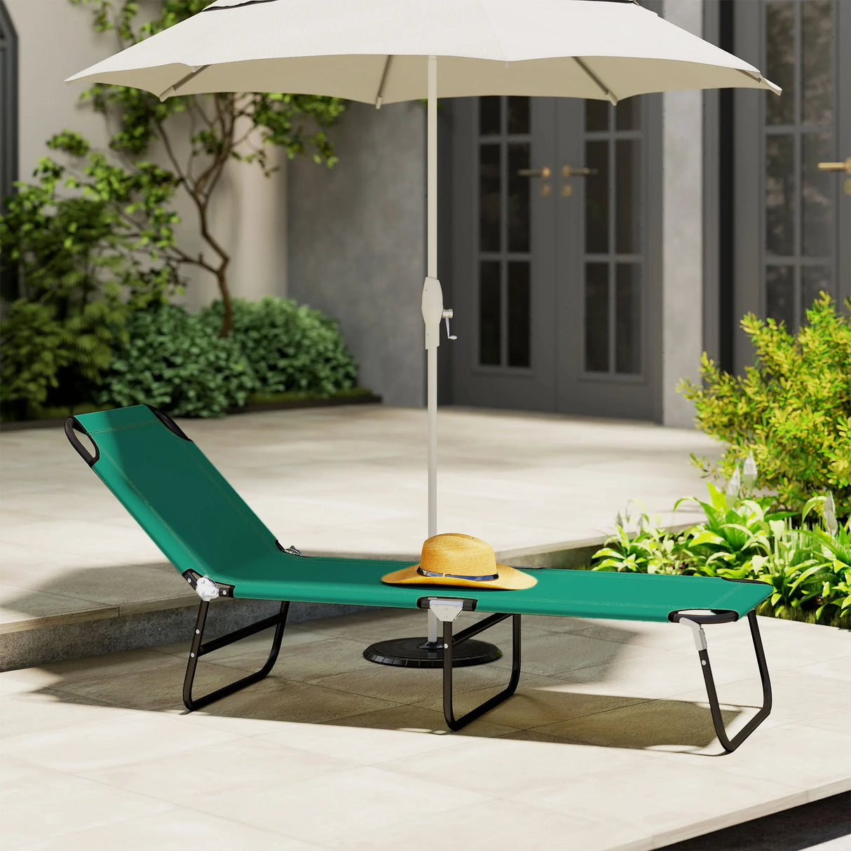 Outsunny Foldable Sun Lounger with 5-Position Adjustable Backrest, Outdoor Portable Recliner Chaise Lounge Chair, Green