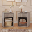 HOMCOM Modern Bedside Table Set of 2, Bedside Cabinet with Drawer and Open Shelf, Side End Table, Nightstand for Bedroom, Oak