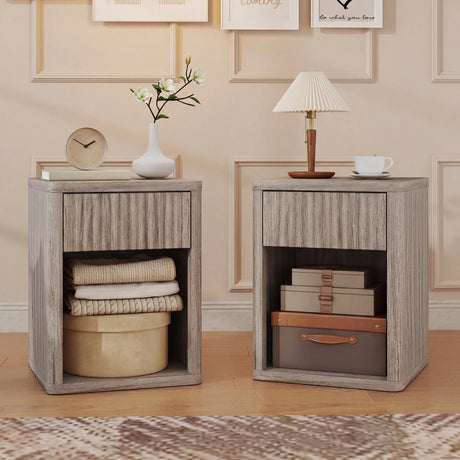 HOMCOM Modern Bedside Table Set of 2, Bedside Cabinet with Drawer and Open Shelf, Side End Table, Nightstand for Bedroom, Oak