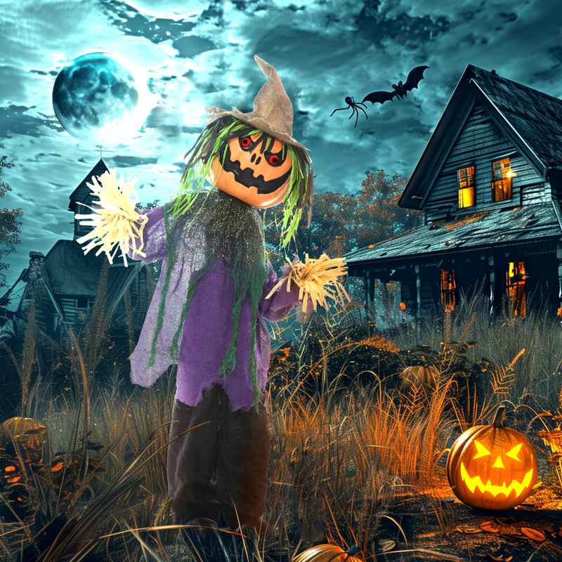 HOMCOM 3'6" Pumpkin Scarecrow Halloween Animatronic, with Glowing Eyes