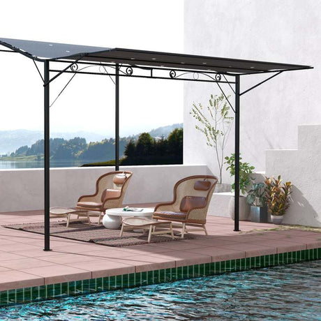 Outsunny 3 x 2.5m Patio Metal Gazebo Door Window Awning Wall Mount Metal Outdoor Shelter Charcoal Grey