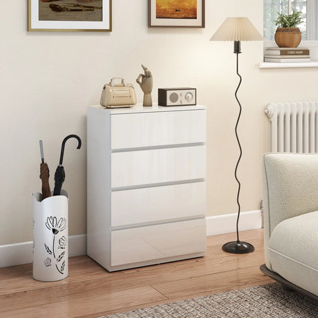 HOMCOM High Gloss Chest of Drawers, 4-Drawer Storage Cabinets, Modern Dresser for Bedroom, White