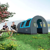 Outsunny Six Man Duo Room Tunnel Tent, with Accessories - Grey/Blue