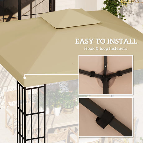Outsunny 3(m) Gazebo Top Cover Double Tier Canopy Replacement Pavilion Roof Deep Beige